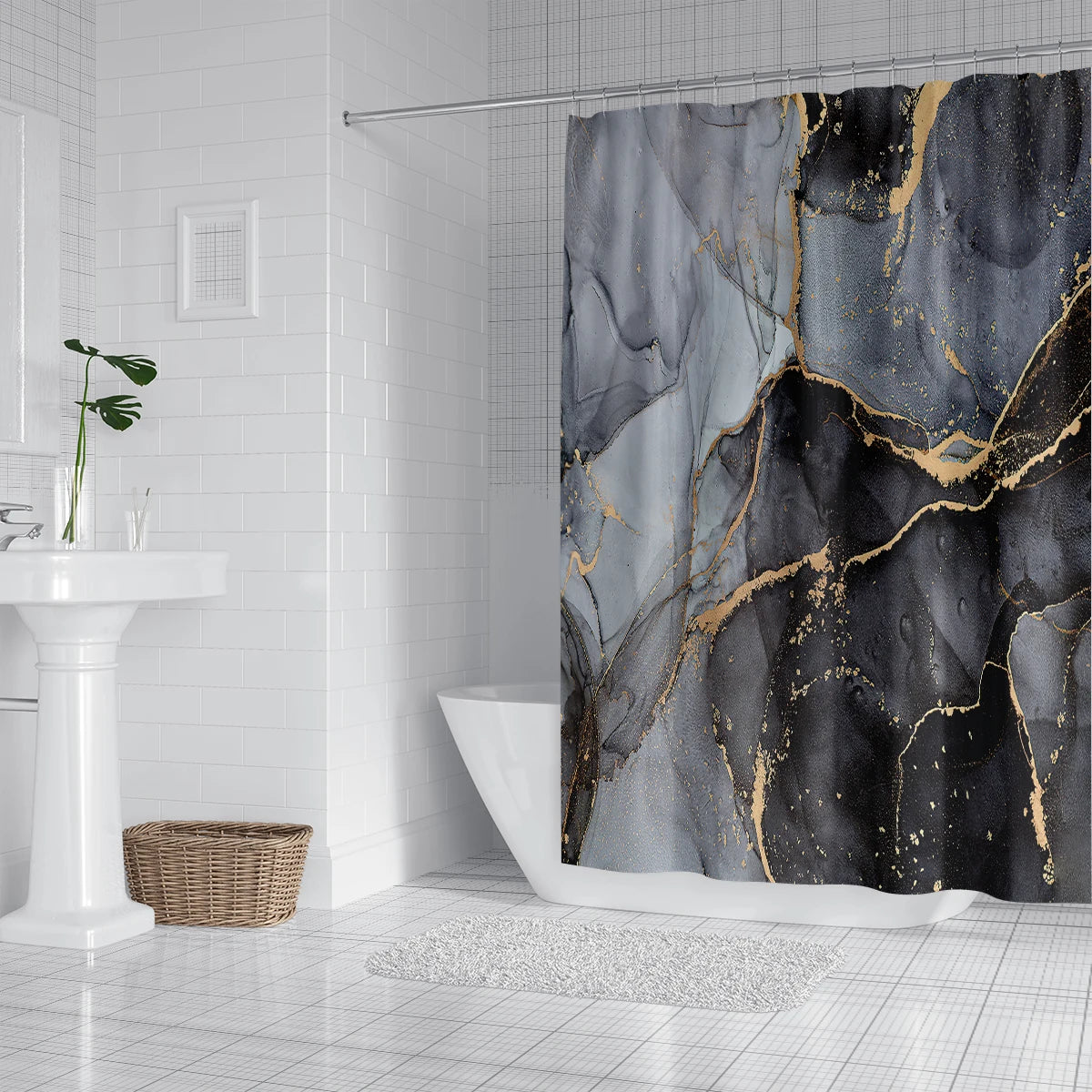 Majestic Onyx Gold Marble Shower Curtain