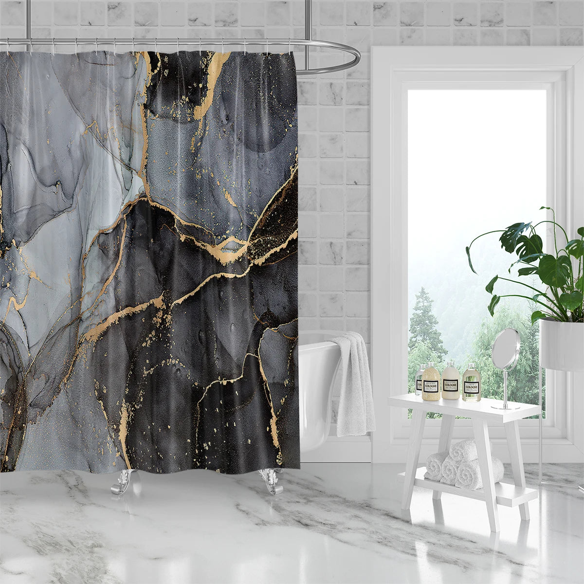 Majestic Onyx Gold Marble Shower Curtain