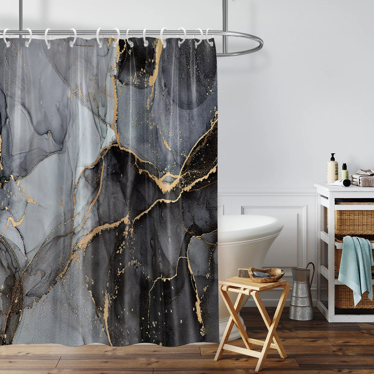 Majestic Onyx Gold Marble Shower Curtain