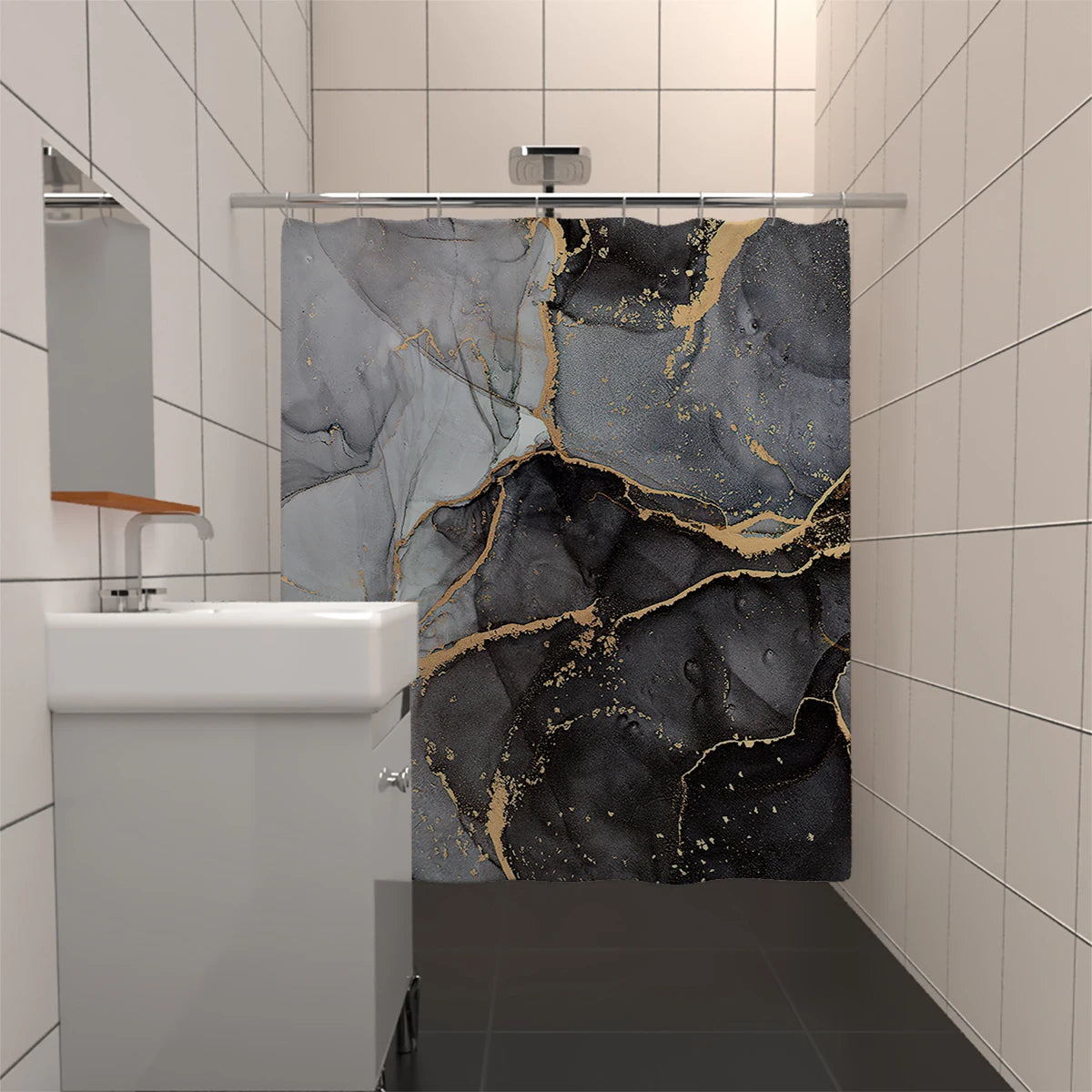 Majestic Onyx Gold Marble Shower Curtain