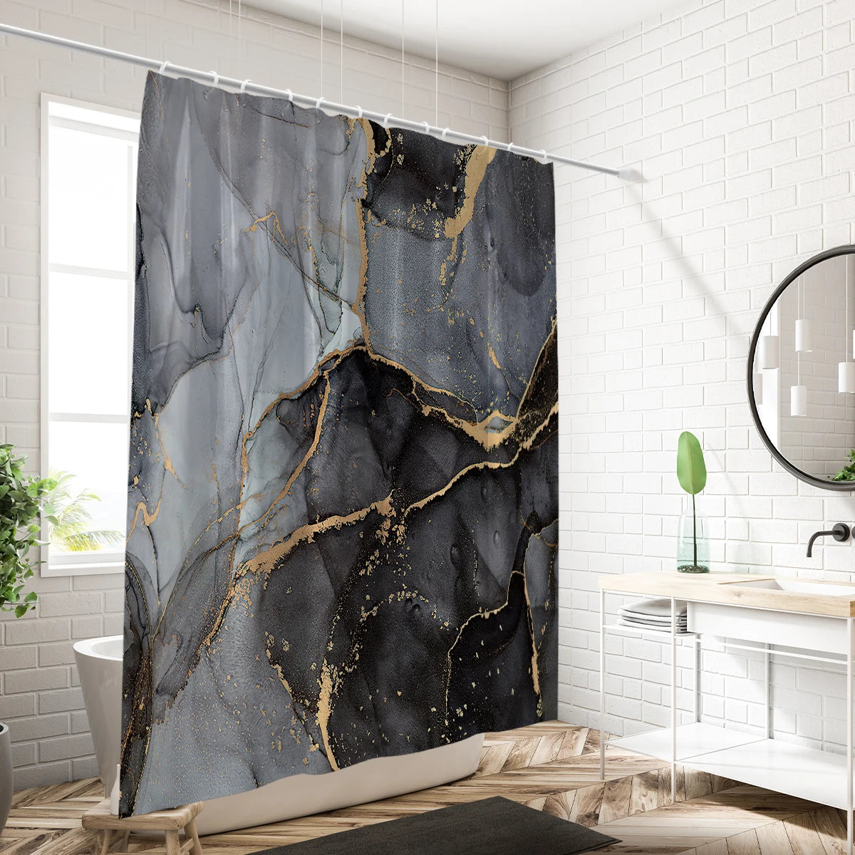 Majestic Onyx Gold Marble Shower Curtain